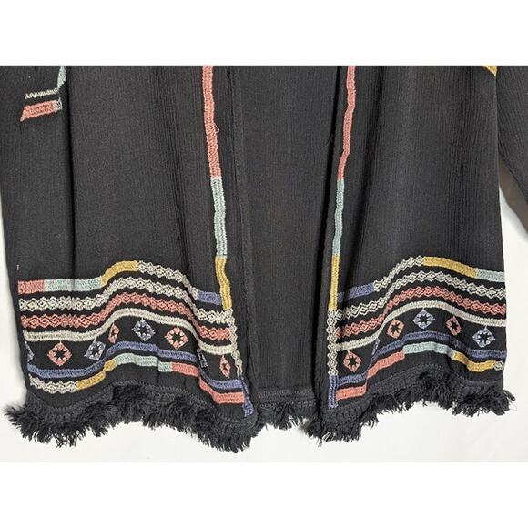 KNOX ROSE Boho black with embroidery open front top XS BOHO Western SouthWestern - Picture 5 of 8